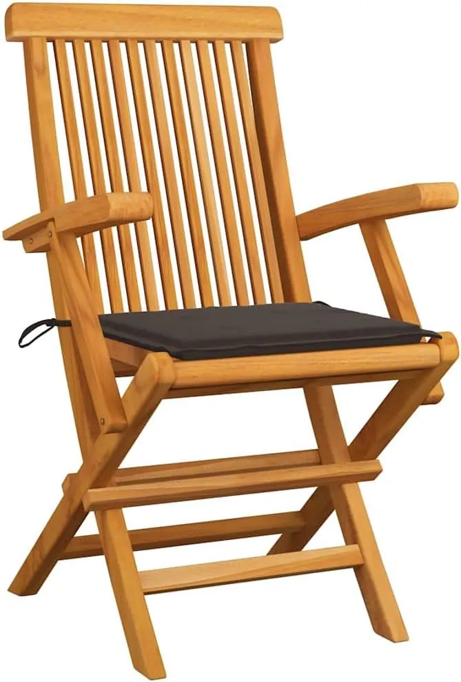 4-Piece Solid Teak Wood Folding Patio Chairs with Taupe Cushions, Outdoor Furniture Set for Garden Terrace Beach Camping, Lightweight Foldable Chairs with Armrests