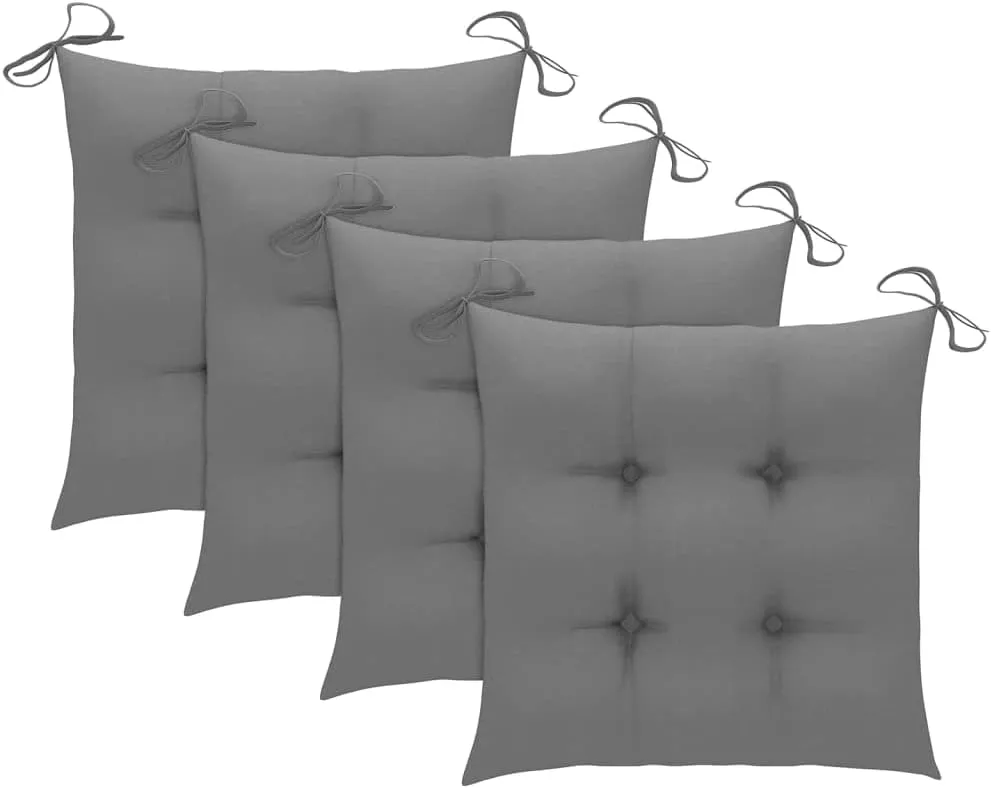 4-Piece Stacking Patio Chairs with Gray Cushions Solid Teak Wood Outdoor Furniture Set for Dining Room Garden Poolside