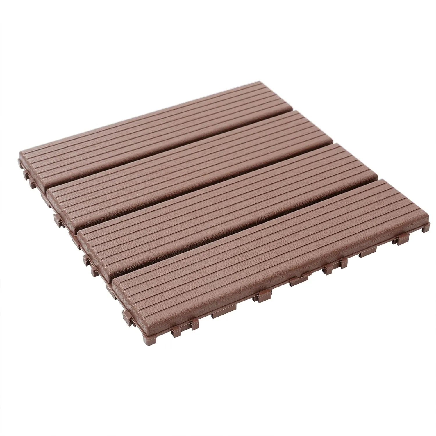 44 Pack Interlocking Deck Tiles, 12"x12"x0.8" Plastic Patio Flooring Outdoor Waterproof, All Weather Use for Balcony Porch Backyard Poolside（Brown,Texture）