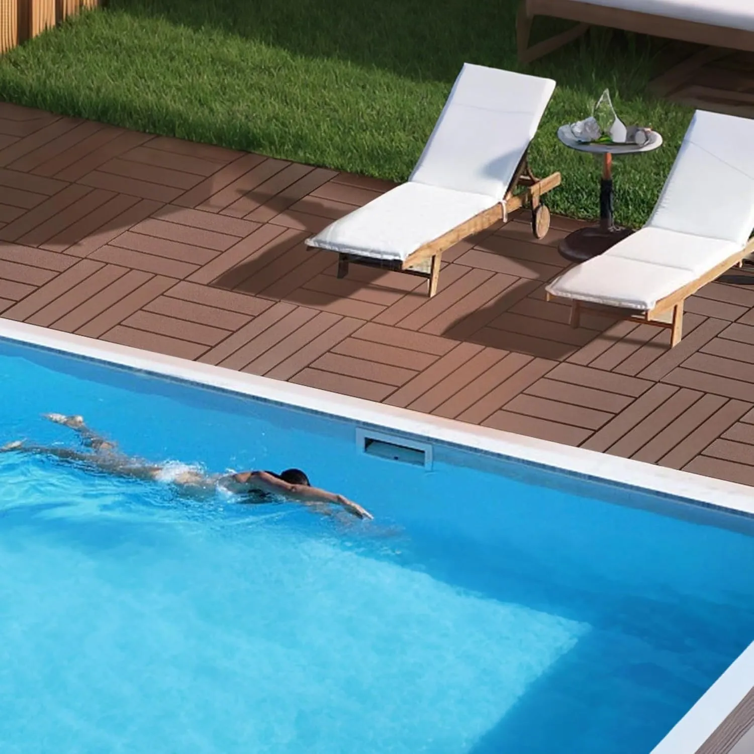44 Pack Interlocking Deck Tiles, 12"x12"x0.8" Plastic Patio Flooring Outdoor Waterproof, All Weather Use for Balcony Porch Backyard Poolside（Brown,Texture）