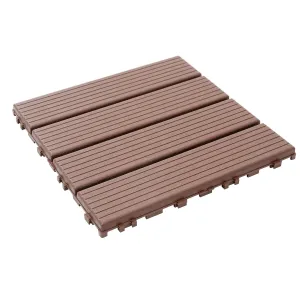44 Pack Interlocking Deck Tiles, 12"x12"x0.8" Plastic Patio Flooring Outdoor Waterproof, All Weather Use for Balcony Porch Backyard Poolside（Brown,Texture）