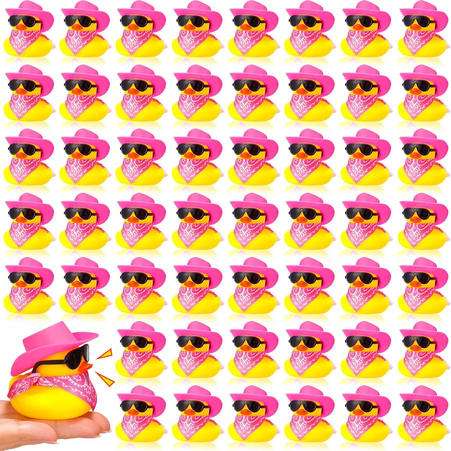 48 Set Cowboy Rubber Duck Mini Yellow Duckies Bath Party Toy Tiny Ducks Bathtub Toy with Cowboy Hat Paisley Bandanas Sunglasses for Summer Baby Shower Birthday Swimming Party (Bright Style)