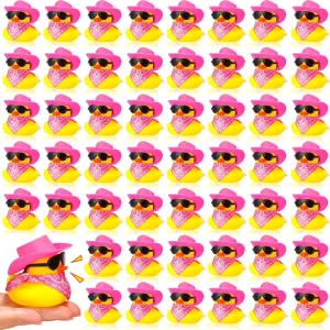 48 Set Cowboy Rubber Duck Mini Yellow Duckies Bath Party Toy Tiny Ducks Bathtub Toy with Cowboy Hat Paisley Bandanas Sunglasses for Summer Baby Shower Birthday Swimming Party (Bright Style)