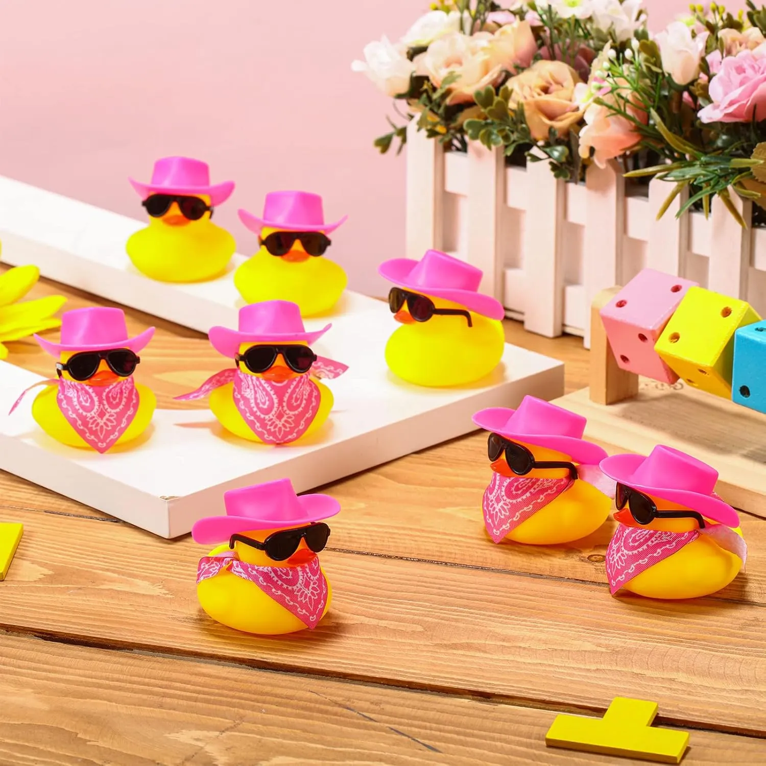 48 Set Cowboy Rubber Duck Mini Yellow Duckies Bath Party Toy Tiny Ducks Bathtub Toy with Cowboy Hat Paisley Bandanas Sunglasses for Summer Baby Shower Birthday Swimming Party (Bright Style)