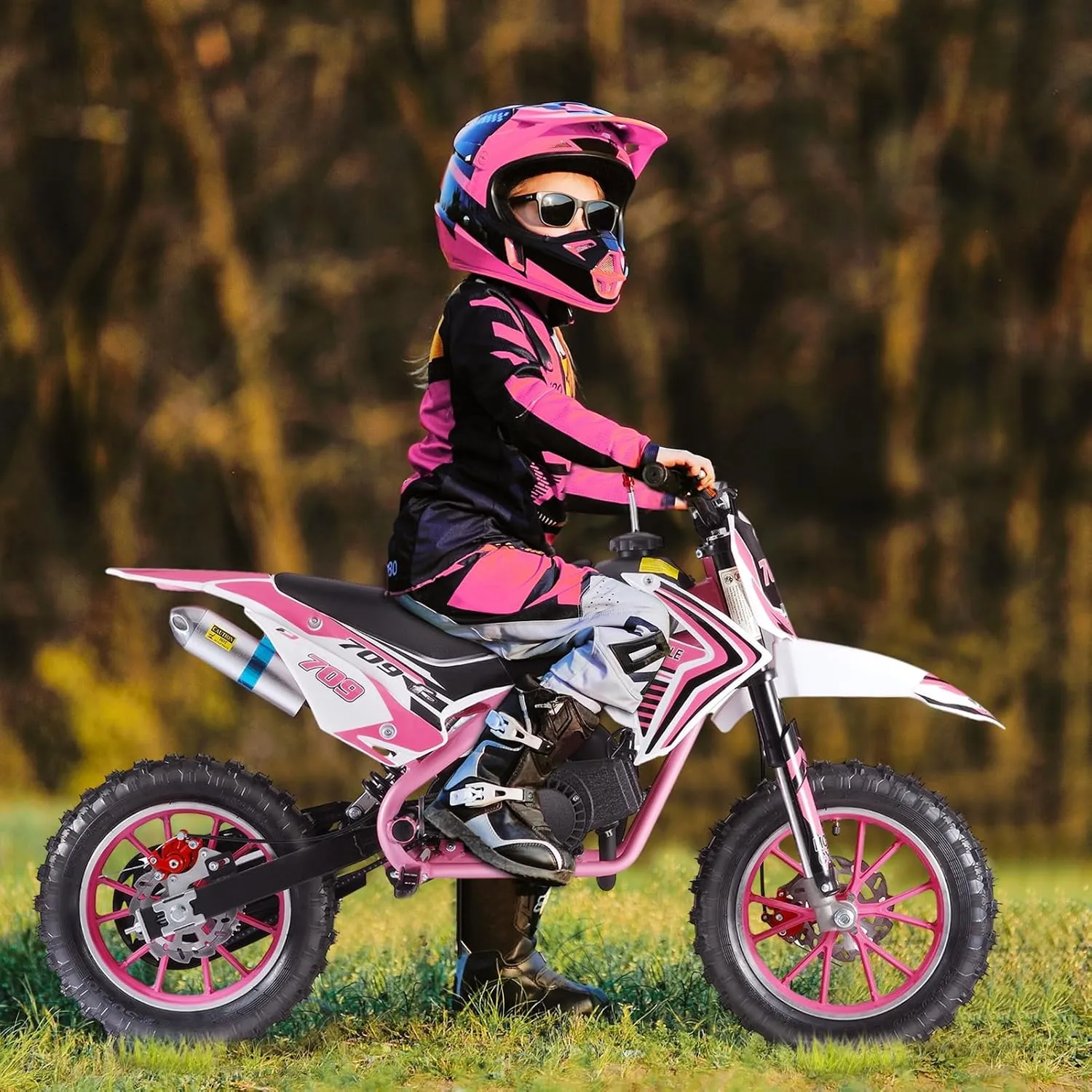49cc Gas Power Motorcycle, Gas Pocket Motorbike, Off Road Mini Motocross, Pocket Rocket Motorbike with Disc Brakes, Kids Ried On Toy for 6  Years Old Pink