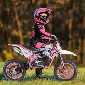 49cc Gas Power Motorcycle, Gas Pocket Motorbike, Off Road Mini Motocross, Pocket Rocket Motorbike with Disc Brakes, Kids Ried On Toy for 6  Years Old Pink