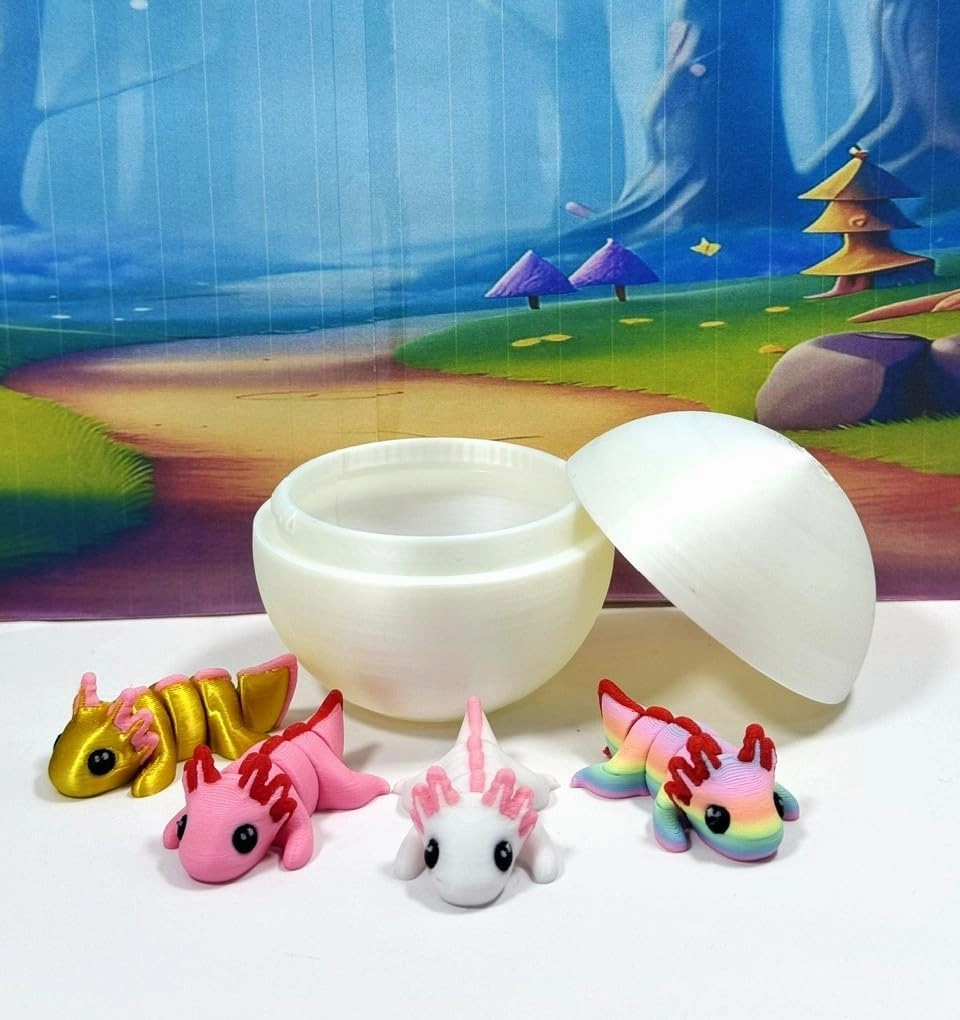 4pcs 3D Printed Articulated Mini Axolotl with Egg, Fidget Mini Axolotl Fidget Toy, Executive Desk Toy, Home Decor MA001