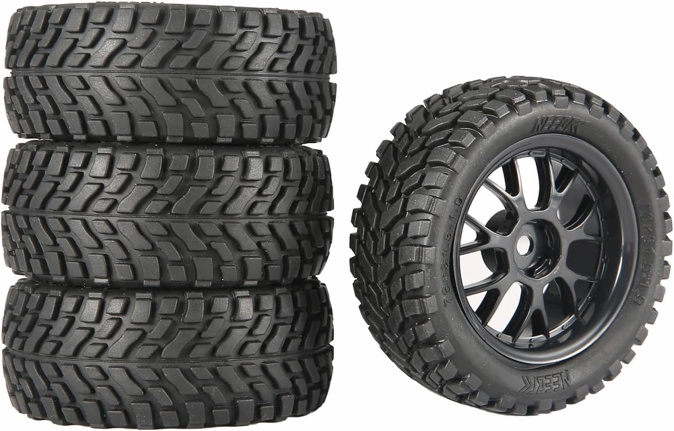 4PCS 76mm/2.99inch RC Rally Car Tyres 12mm Hex Hub Rubber Tires & Plastic Wheel Rims for 1/16 1/14 1/12 1/10 RC Touring Car On-Road Off Road Buggy(NOT Glued)