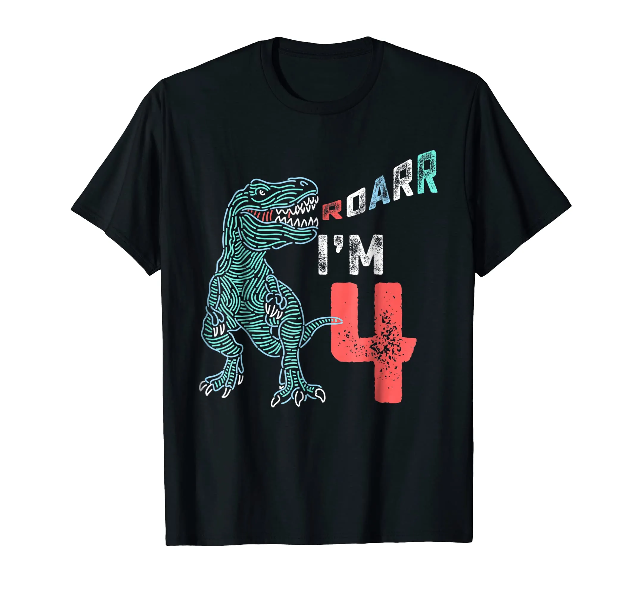 4th Birthday Shirt - Funny Four Year Old Boys Dinosaur Tees