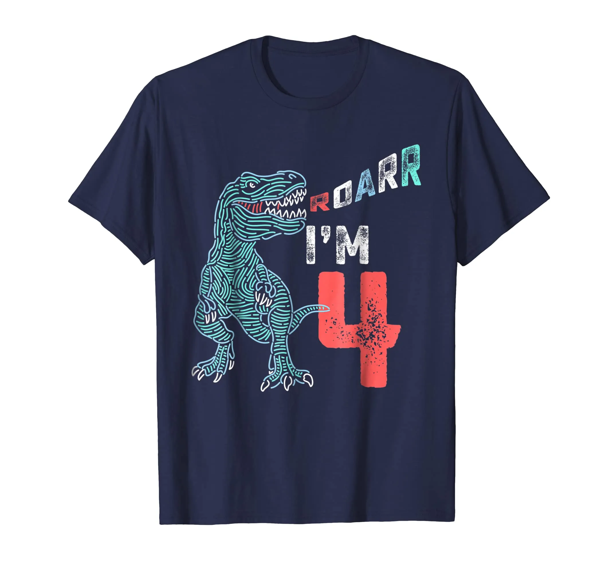 4th Birthday Shirt - Funny Four Year Old Boys Dinosaur Tees