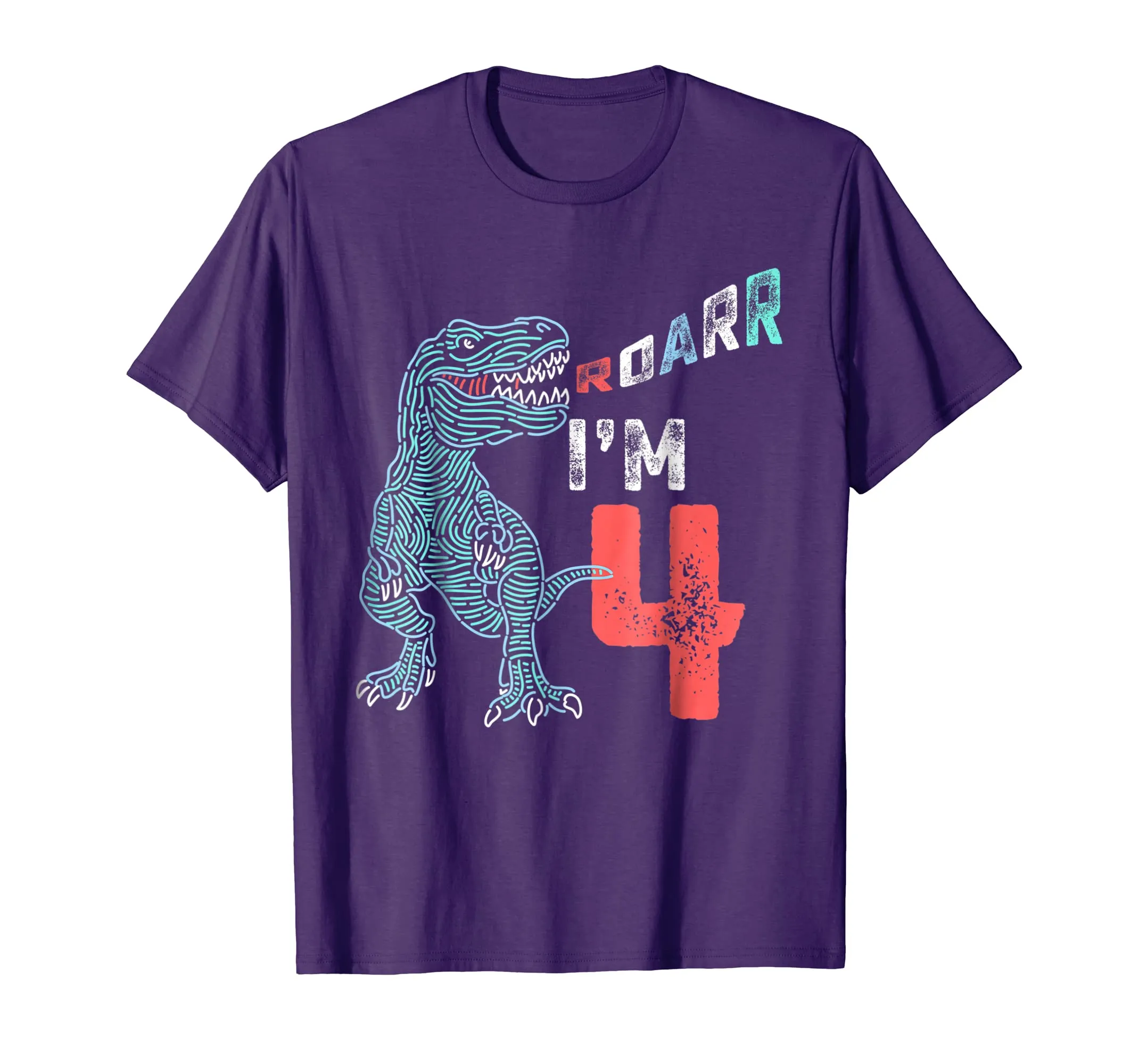 4th Birthday Shirt - Funny Four Year Old Boys Dinosaur Tees