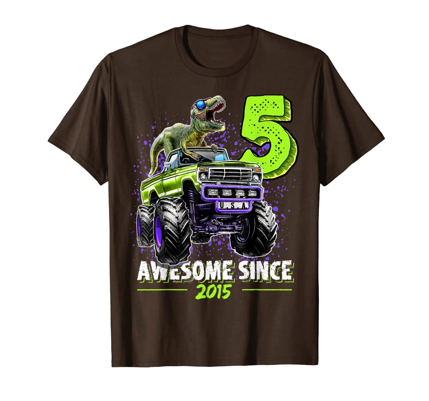 5 Awesome Since 2015 Dinosaur Monster Truck 5th Birthday Boy T-Shirt