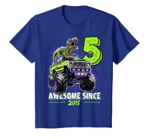 5 Awesome Since 2015 Dinosaur Monster Truck 5th Birthday Boy T-Shirt