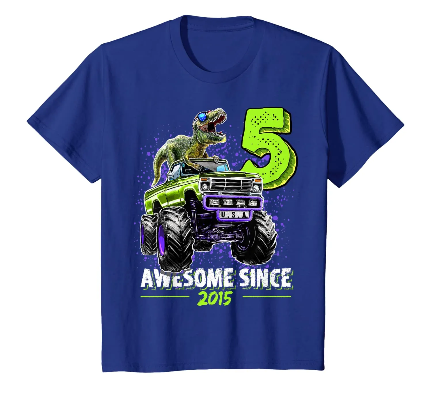 5 Awesome Since 2015 Dinosaur Monster Truck 5th Birthday Boy T-Shirt