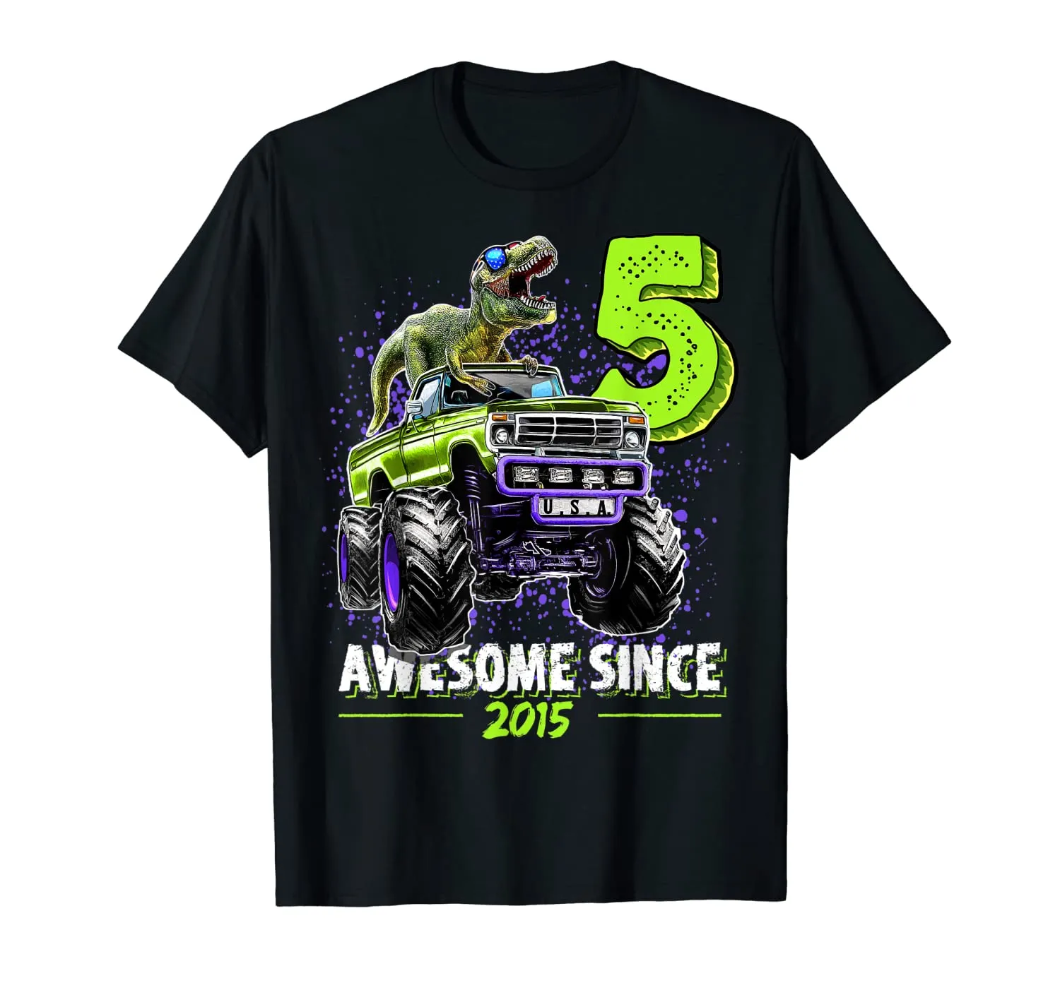 5 Awesome Since 2015 Dinosaur Monster Truck 5th Birthday Boy T-Shirt