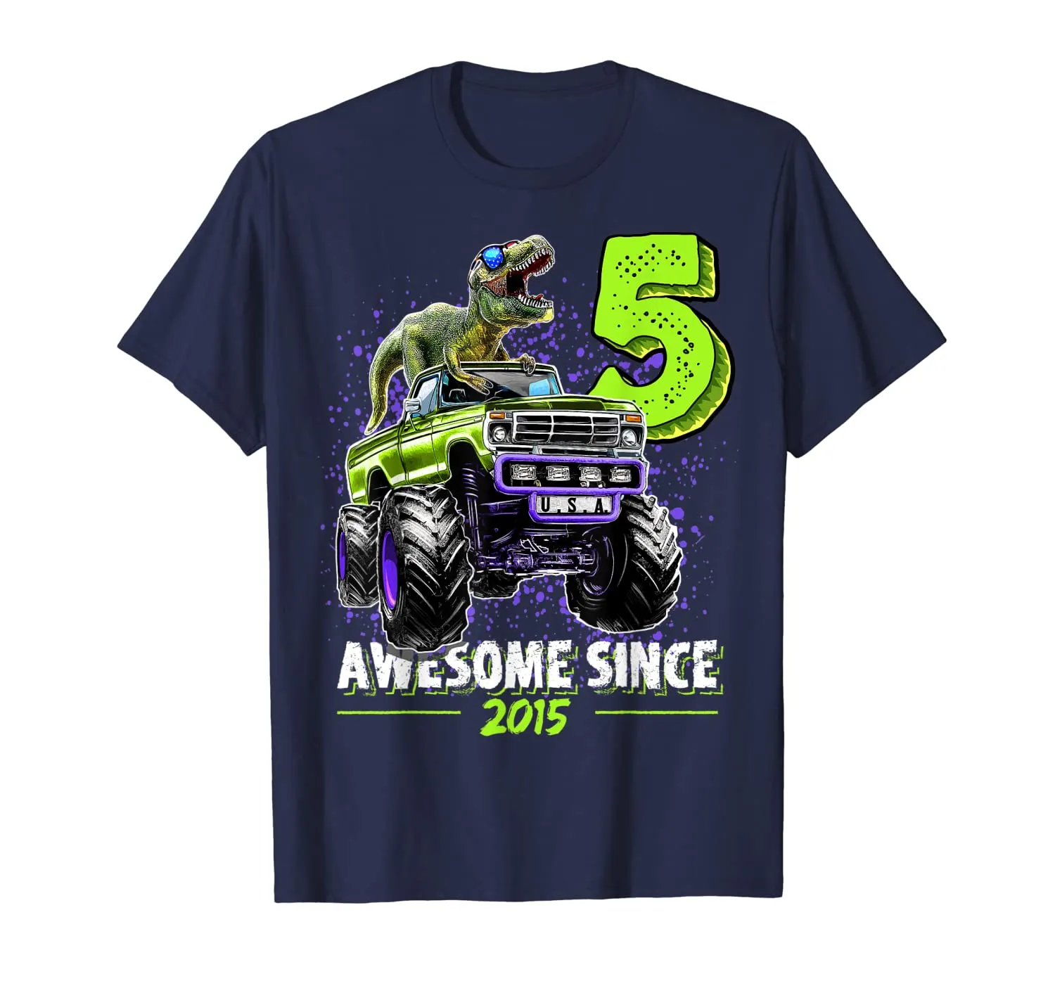 5 Awesome Since 2015 Dinosaur Monster Truck 5th Birthday Boy T-Shirt