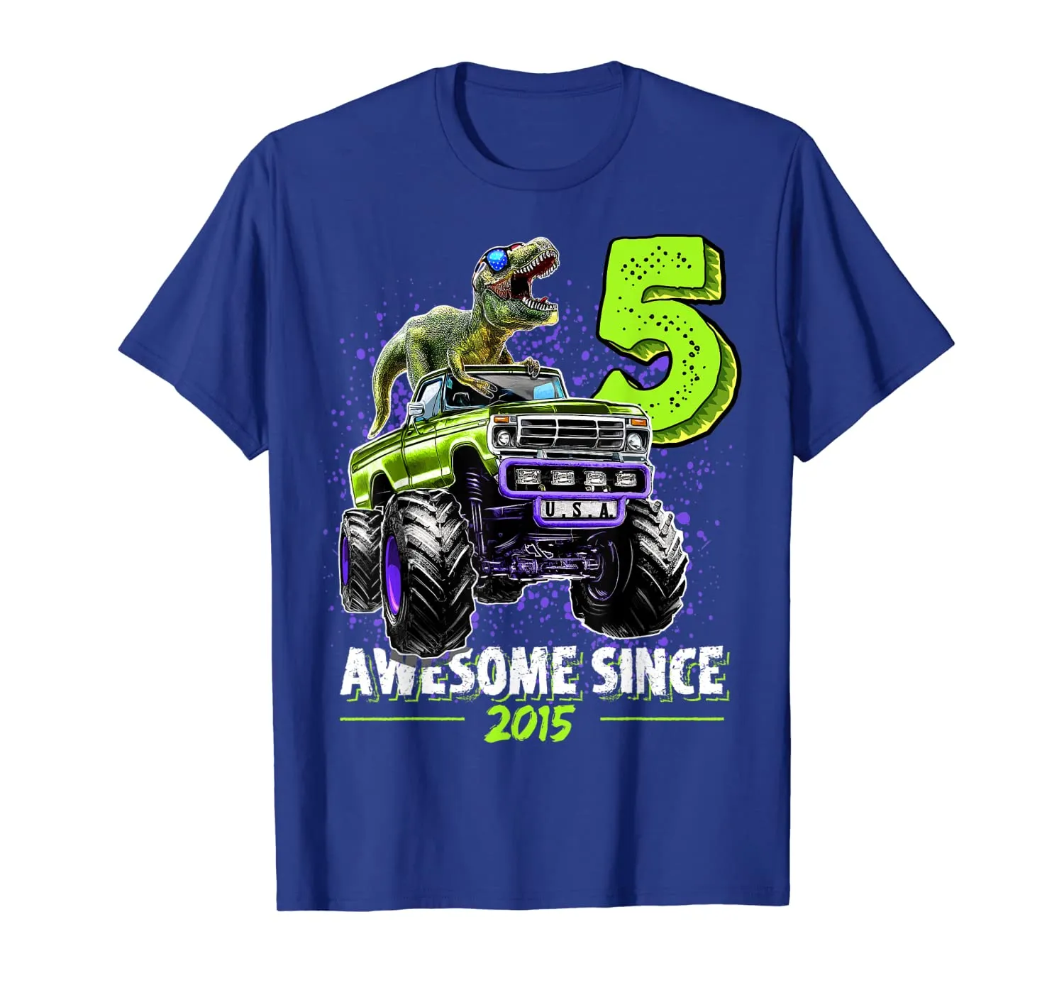 5 Awesome Since 2015 Dinosaur Monster Truck 5th Birthday Boy T-Shirt