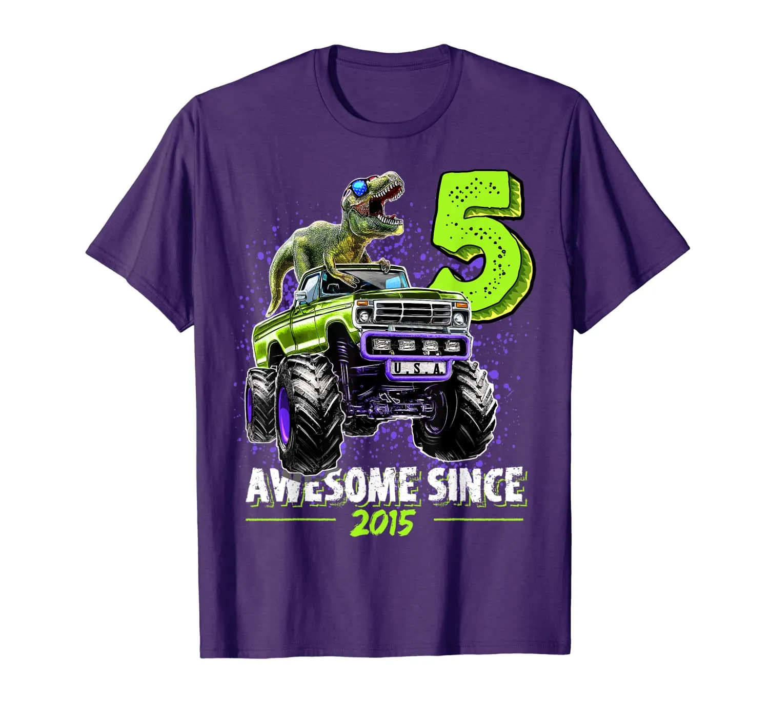 5 Awesome Since 2015 Dinosaur Monster Truck 5th Birthday Boy T-Shirt