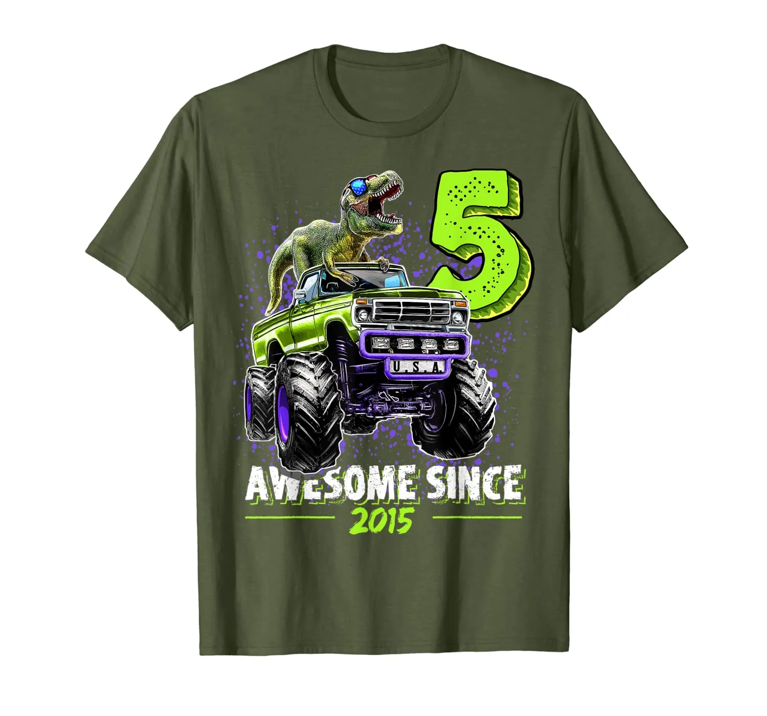 5 Awesome Since 2015 Dinosaur Monster Truck 5th Birthday Boy T-Shirt