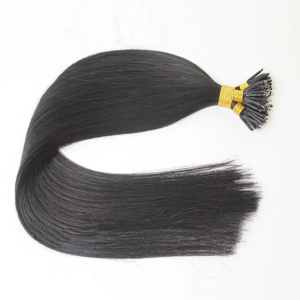 50 Strands Micro Nano Rings Hair Straight Double Drawn Remy Human Hair Extensions (22" 1.0g/s, 01 Dark Black)