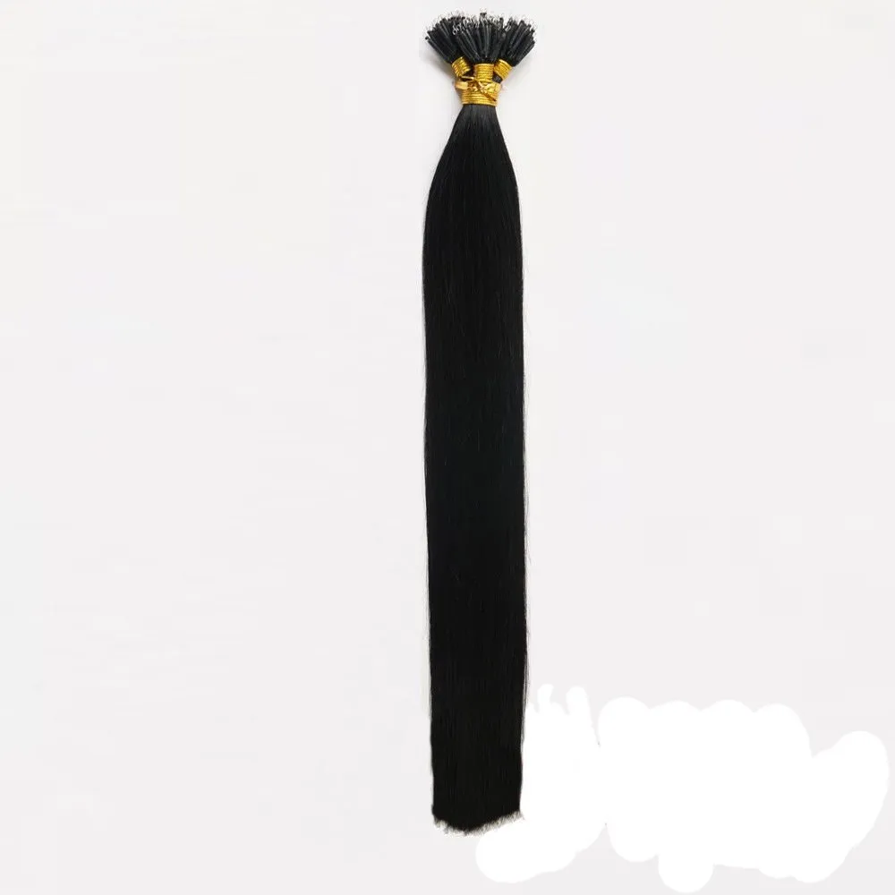 50 Strands Micro Nano Rings Hair Straight Double Drawn Remy Human Hair Extensions (22" 1.0g/s, 01 Dark Black)