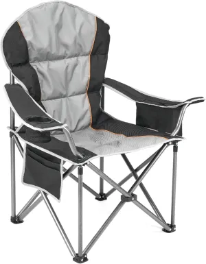 500 lb Oversized Camping Folding Chair, Heavy Duty Padded Chair with Cup Holder Storage and Cooler Bag, Sturdy Steel Frame, Portable for Outdoor, Backyard, Beach, Fishing (Black   Gray)