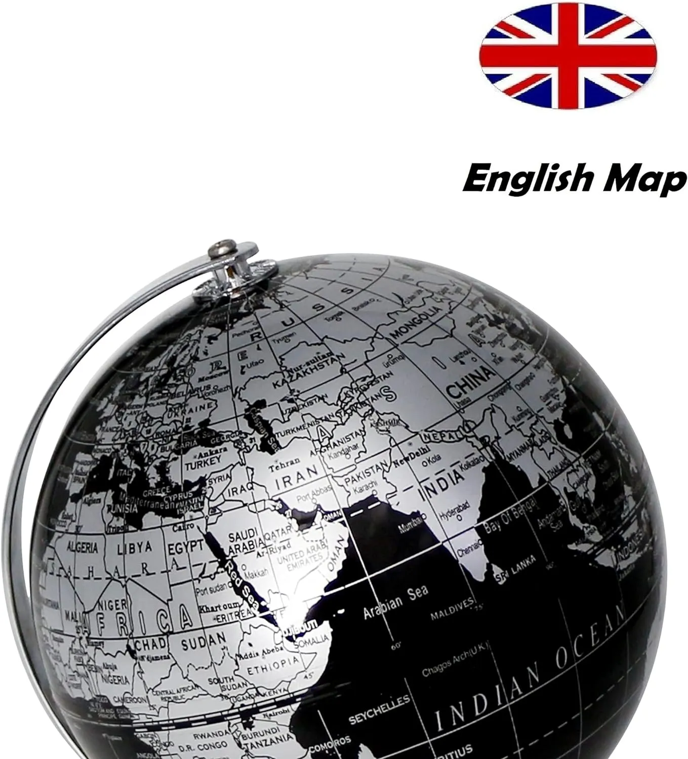 5.5" World Globe Mini - Educational/Geographic/Modern Desktop Decoration - Stainless Steel Arc and Base - for School, Home, and Office