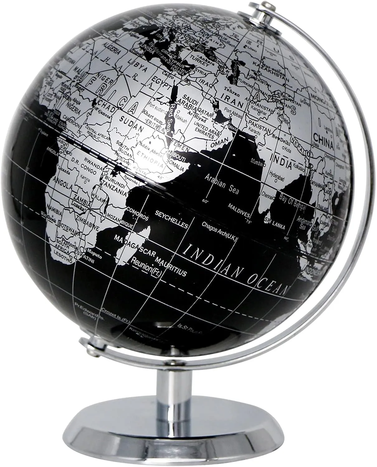 5.5" World Globe Mini - Educational/Geographic/Modern Desktop Decoration - Stainless Steel Arc and Base - for School, Home, and Office