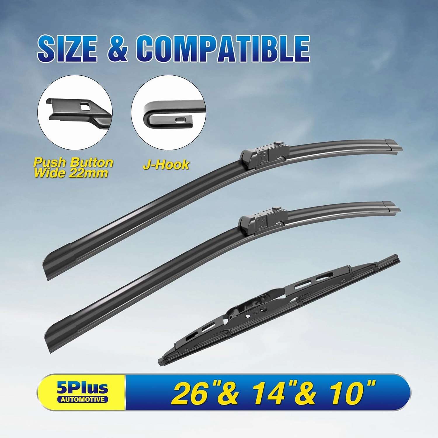 5 PLUS Windshield Wipers Replacement For 2013-2021 Buick Encore, 2015-2022 Chevrolet Trax Windshield Wipers, Original Equipment Automotive Replacement Windshield Wiper Blades 26" 14" 10"(3 Wipers)