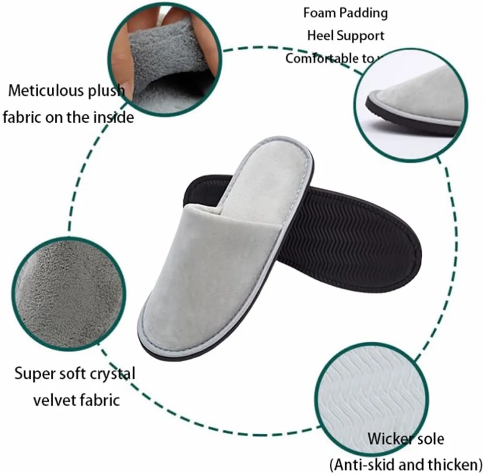 6 Pairs Spa Slippers for Guests, Disposable & Reusable Non-Slip Hotel Slippers with Storage Bag, Soft Cotton Guest Slippers for Women & Men, Non-Slip for Home, Gym, Bridal Party