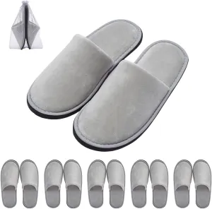 6 Pairs Spa Slippers for Guests, Disposable & Reusable Non-Slip Hotel Slippers with Storage Bag, Soft Cotton Guest Slippers for Women & Men, Non-Slip for Home, Gym, Bridal Party