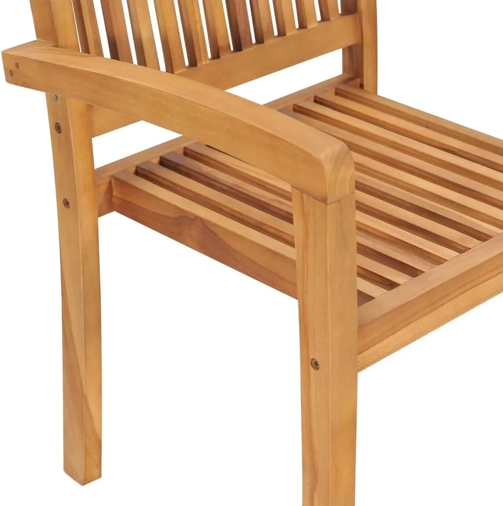 6-Piece Stackable Teak Wood Patio Chairs with Anthracite Cushions, Outdoor Dining Chairs Waterproof Hardwood Furniture for Poolside Garden Backyard