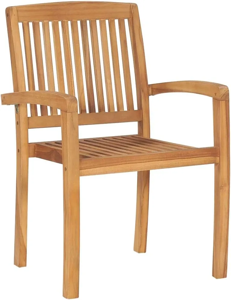 6-Piece Stackable Teak Wood Patio Chairs with Anthracite Cushions, Outdoor Dining Chairs Waterproof Hardwood Furniture for Poolside Garden Backyard