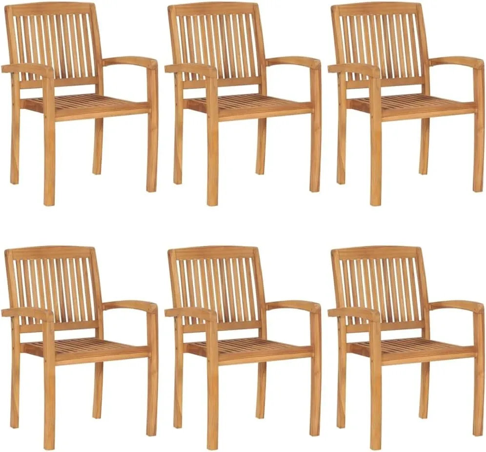 6-Piece Stackable Teak Wood Patio Chairs with Anthracite Cushions, Outdoor Dining Chairs Waterproof Hardwood Furniture for Poolside Garden Backyard