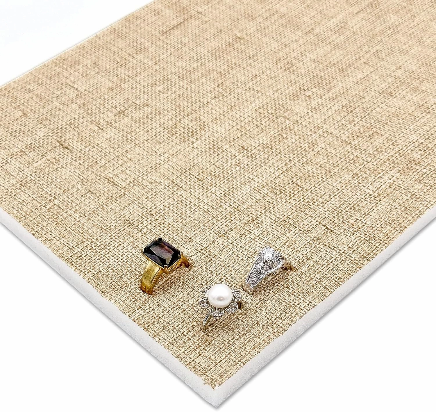6-Pack Jewelry Display Foam Pad, Tray Insert - 72 Rings Holder Slots - Beige Burlap (14x7 Full Size) by TheDisplayGuys