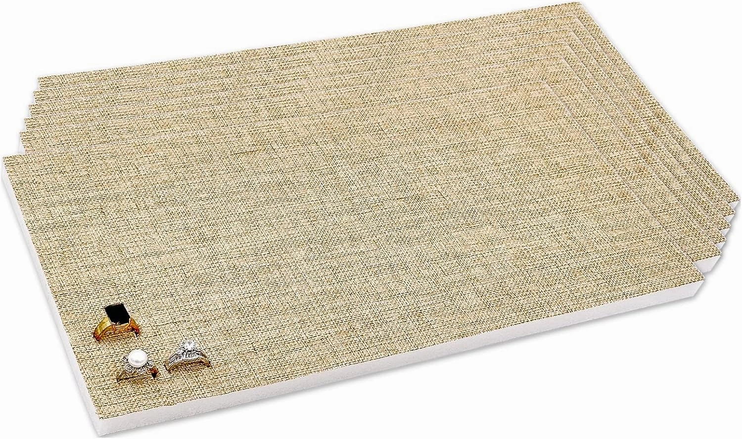 6-Pack Jewelry Display Foam Pad, Tray Insert - 72 Rings Holder Slots - Beige Burlap (14x7 Full Size) by TheDisplayGuys