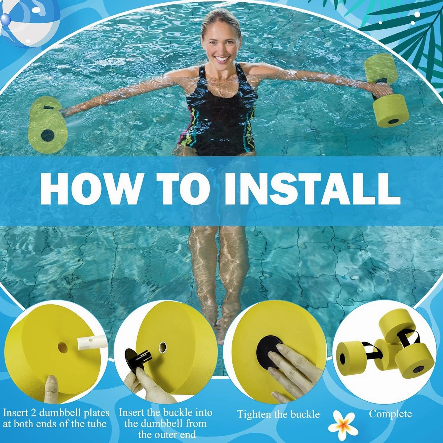 6 Pack Pool Exercise Equipment Water Dumbbells Pool Resistance Aerobic Weights EVA Foam Dumbbell with Handle Strip for Aqua Therapy Water Aerobics Weight Loss Fitness