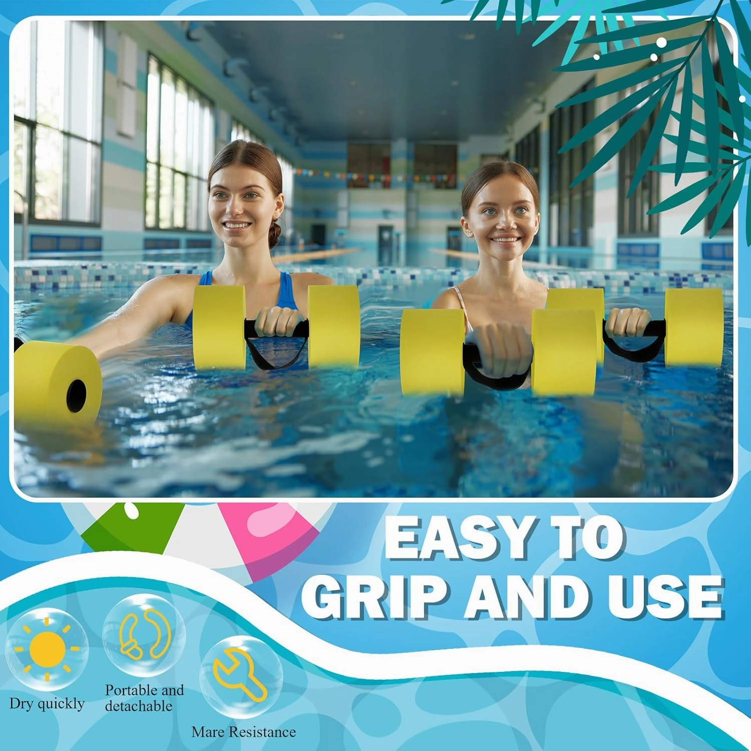 6 Pack Pool Exercise Equipment Water Dumbbells Pool Resistance Aerobic Weights EVA Foam Dumbbell with Handle Strip for Aqua Therapy Water Aerobics Weight Loss Fitness