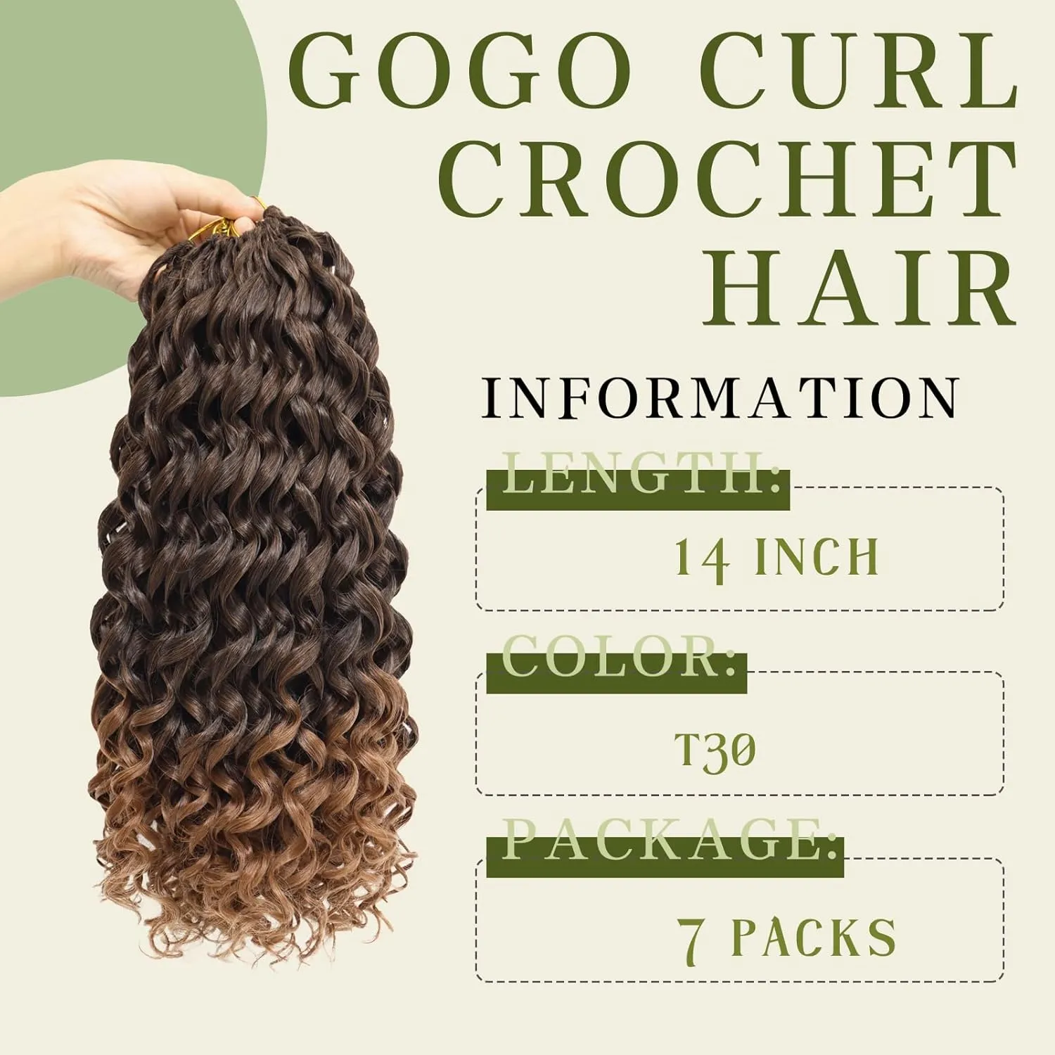 7 Packs Curly Crochet Hair for Black Women 14 Inch GOGO Curl Crochet Hair Deep Ocean Wave Synthetic Bohemian Crochet Braids (14 inch, T30)