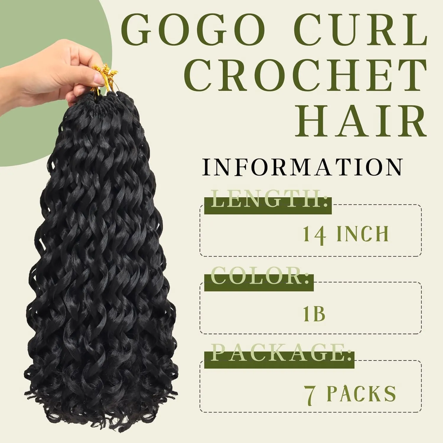 7 Packs Curly Crochet Hair for Black Women, 14 Inch GOGO Curl, Deep Ocean Wave, Synthetic, Bohemian Crochet Braids (14 inch, 1B)