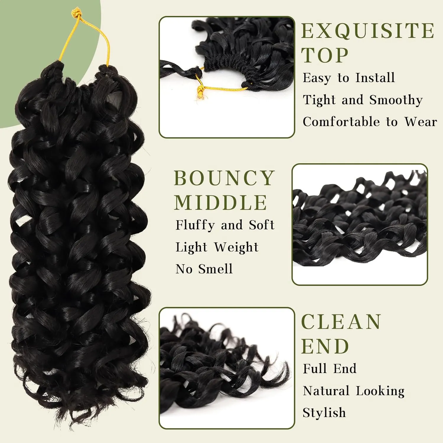 7 Packs Curly Crochet Hair for Black Women, 14 Inch GOGO Curl, Deep Ocean Wave, Synthetic, Bohemian Crochet Braids (14 inch, 1B)