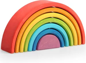 7Pcs Wooden Rainbow Stacker Toy, Wooden Rainbow Stacking Toy, Montessori Nesting Puzzle for Kids, Rainbow Blocks, Small