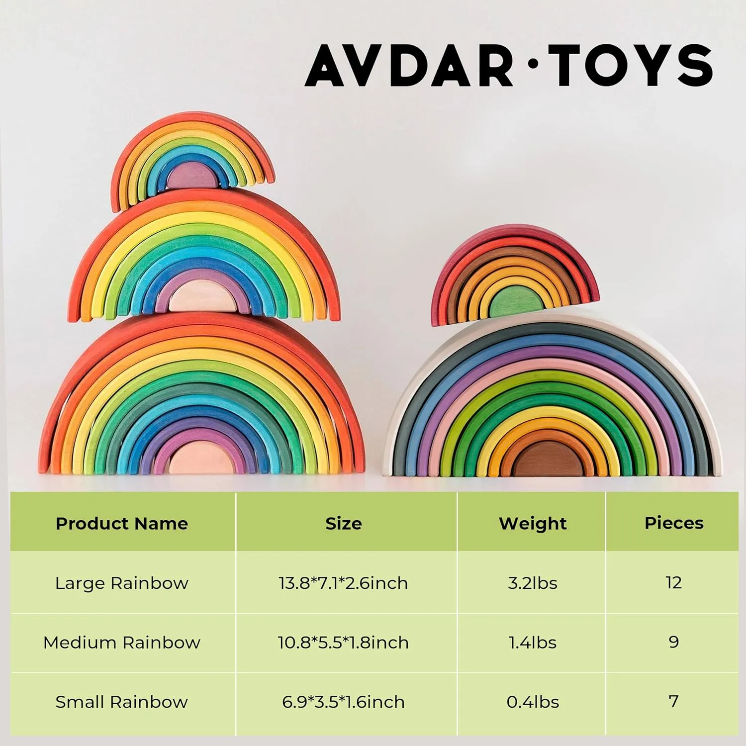 7Pcs Wooden Rainbow Stacker Toy, Wooden Rainbow Stacking Toy, Montessori Nesting Puzzle for Kids, Rainbow Blocks, Small