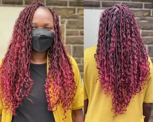 8 Packs Boho Goddess Locs Crochet Hair 18 inch Ombre Burgundy River Locs Crochet Braids with Curly Ends Pre Looped Bohemian Soft Locs Crochet Hair for Black Women(18" 8Packs T1B/BUG#)