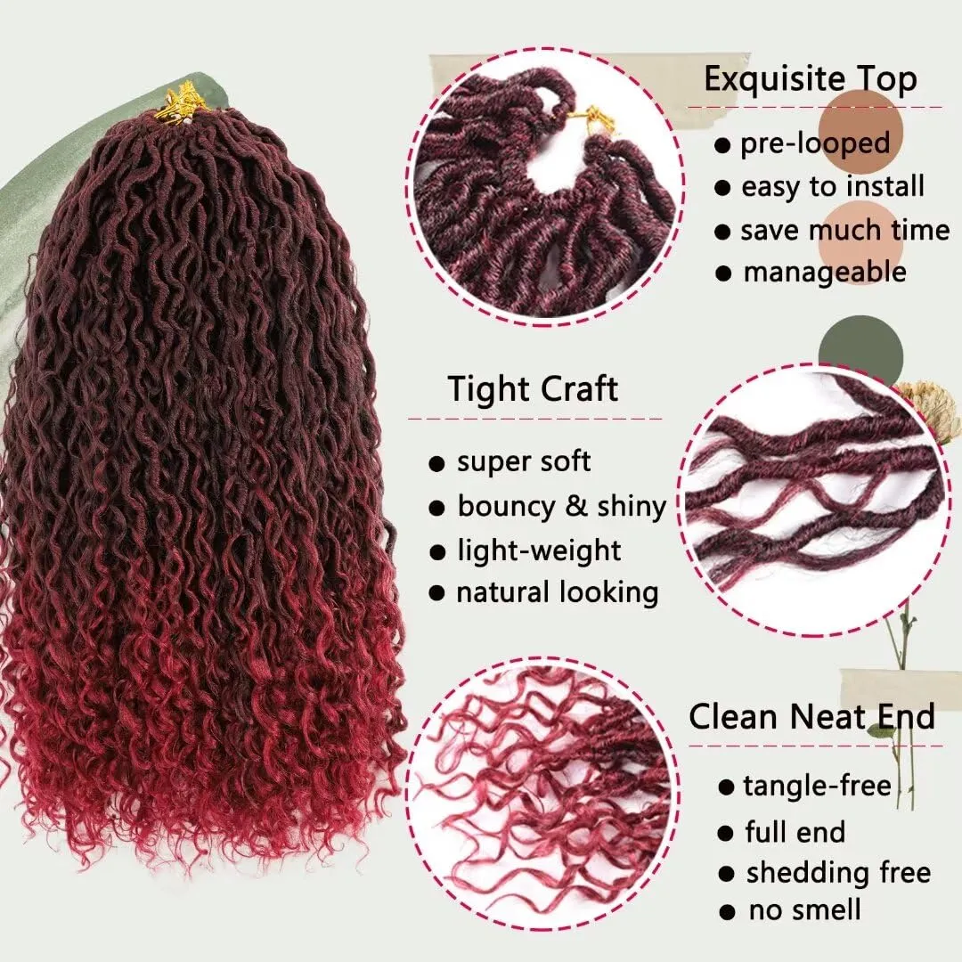 8 Packs Boho Goddess Locs Crochet Hair 18 inch Ombre Burgundy River Locs Crochet Braids with Curly Ends Pre Looped Bohemian Soft Locs Crochet Hair for Black Women(18" 8Packs T1B/BUG#)