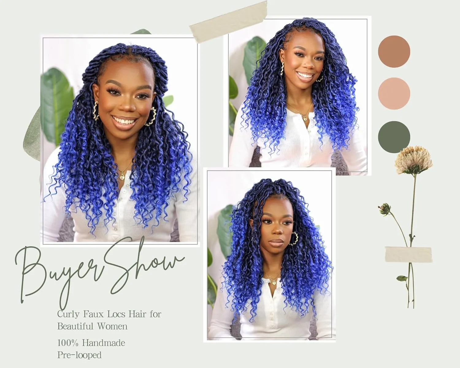 8 Packs Boho Goddess Locs Crochet Hair 18inch Ombre Blue River Locs Crochet Hair Boho Faux Locs Wavy Hair with Curly Ends Pre-looped for Black Women(18" 8Packs T1B/blue#)