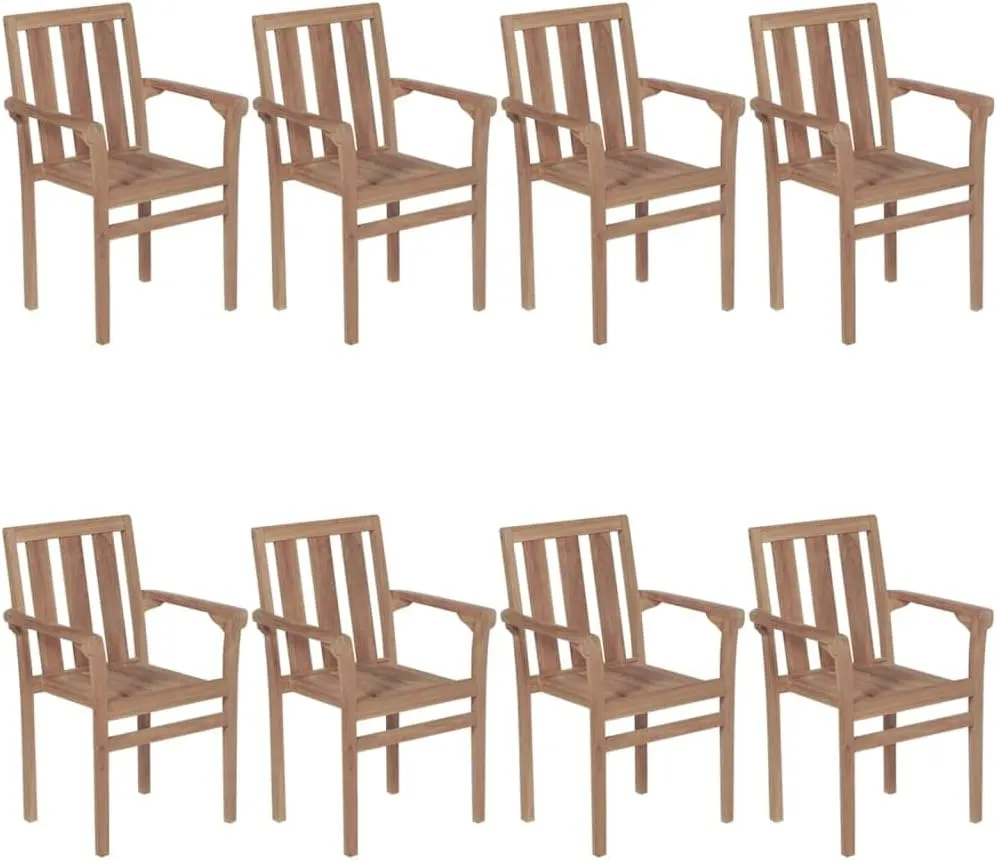 8-Piece Stackable Teak Wood Patio Chairs Set with Cream Cushions, Outdoor Furniture for Poolside Backyard Dining Lounge Beach Camping