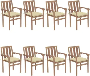 8-Piece Stackable Teak Wood Patio Chairs Set with Cream Cushions, Outdoor Furniture for Poolside Backyard Dining Lounge Beach Camping