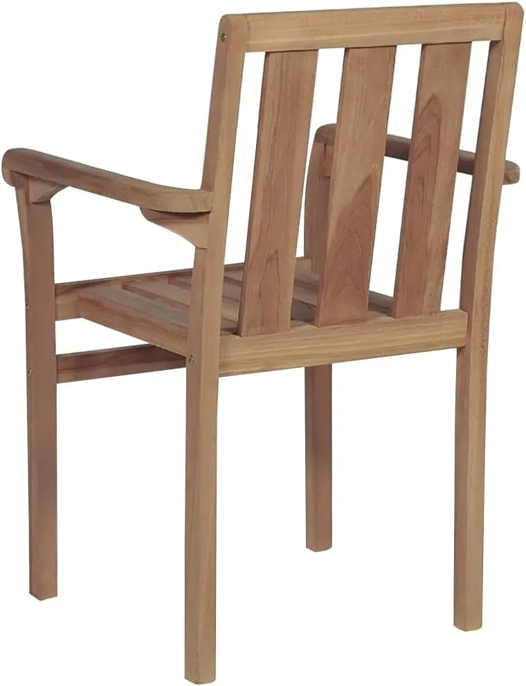8-Piece Stackable Teak Wood Patio Chairs Set with Cream Cushions, Outdoor Furniture for Poolside Backyard Dining Lounge Beach Camping