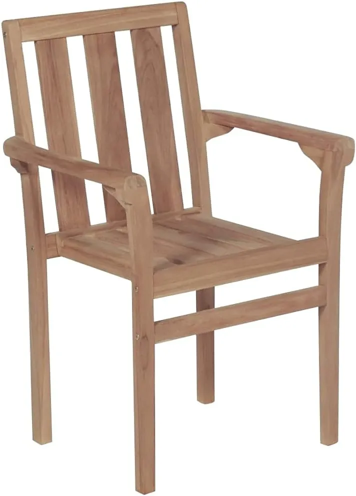 8-Piece Stackable Teak Wood Patio Chairs Set with Cream Cushions, Outdoor Furniture for Poolside Backyard Dining Lounge Beach Camping